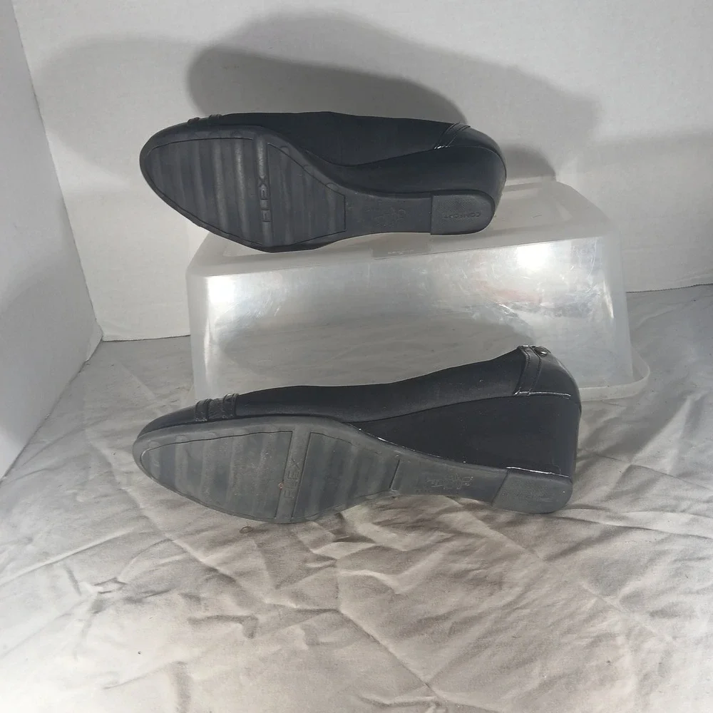 LifeStride Juliana Wedge Pumps 8.5M Black‎ Patent Accent Comfort Career Shoes